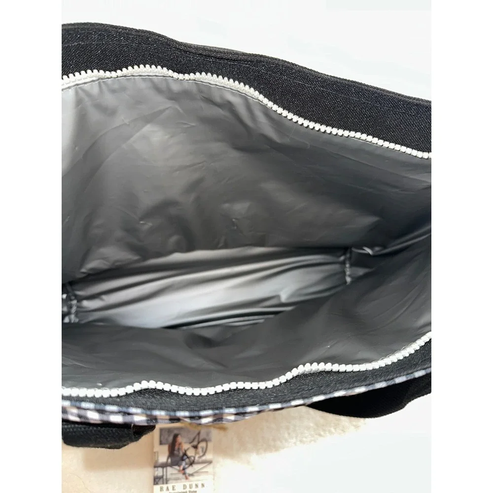 Rae Dunn Chill Insulated Lunch‎ Tote Bag Black White Gingham Check Picnic